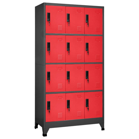 Locker cabinet anthracite and red 90x45x180 cm steel