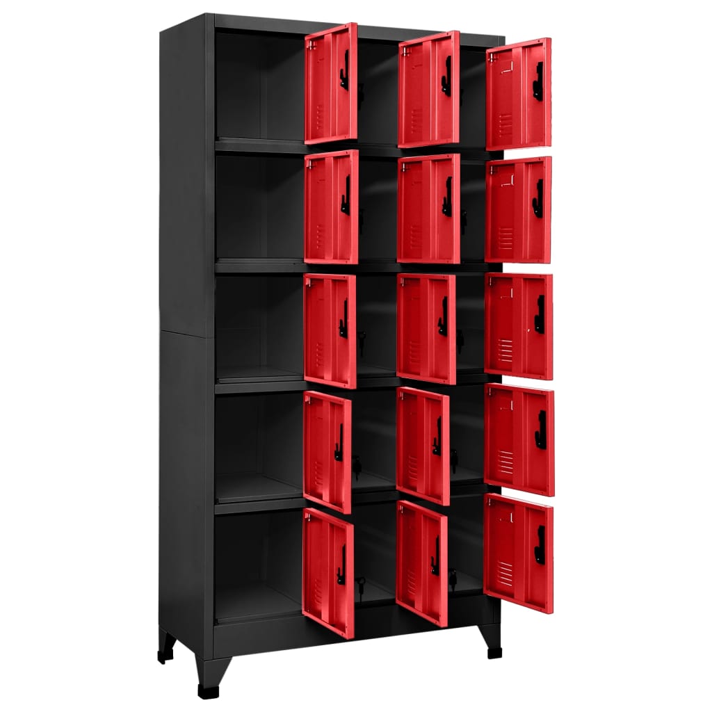 Locker cabinet anthracite and red 90x40x180 cm steel