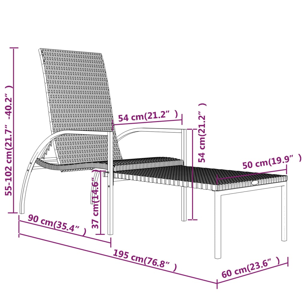 Sun loungers 2 pcs. with footstool PE rattan grey