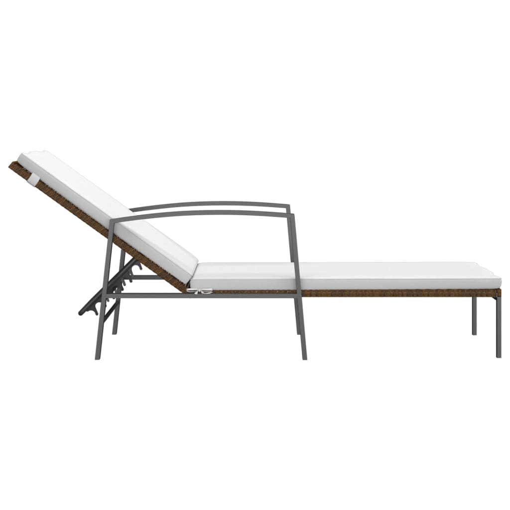 Sun loungers 2 pieces with table poly rattan brown