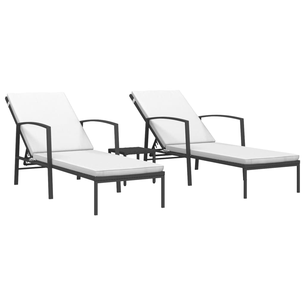 Sun loungers 2 pieces with table poly rattan black