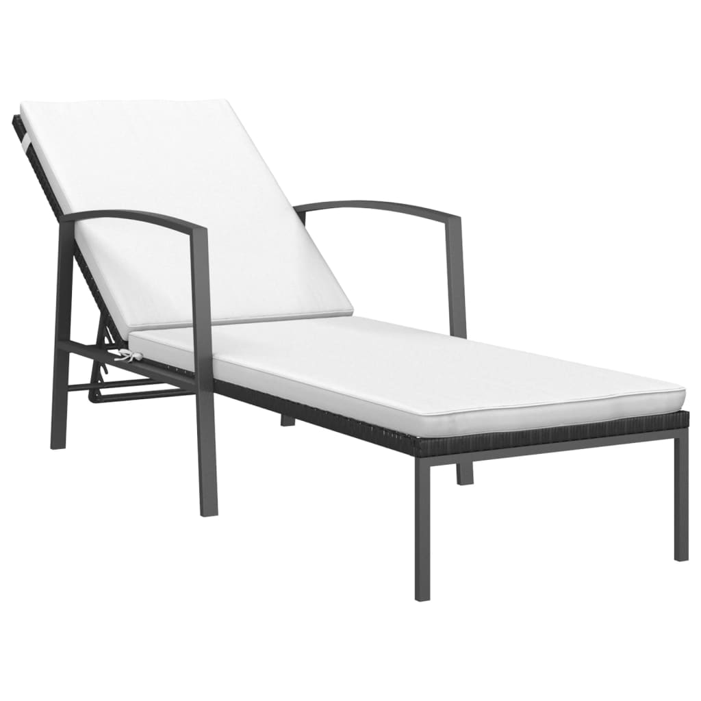 Sun loungers 2 pieces with table poly rattan black
