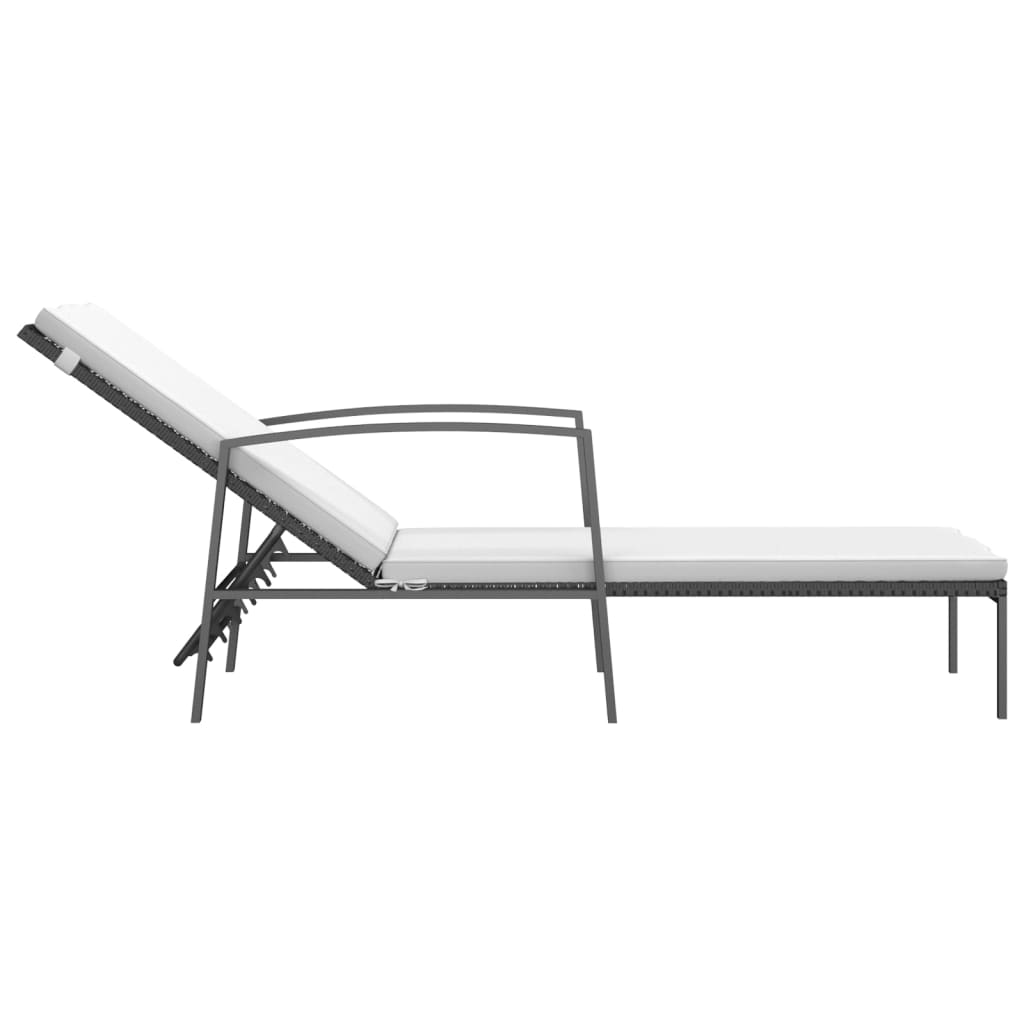 Sun loungers 2 pieces with table poly rattan black