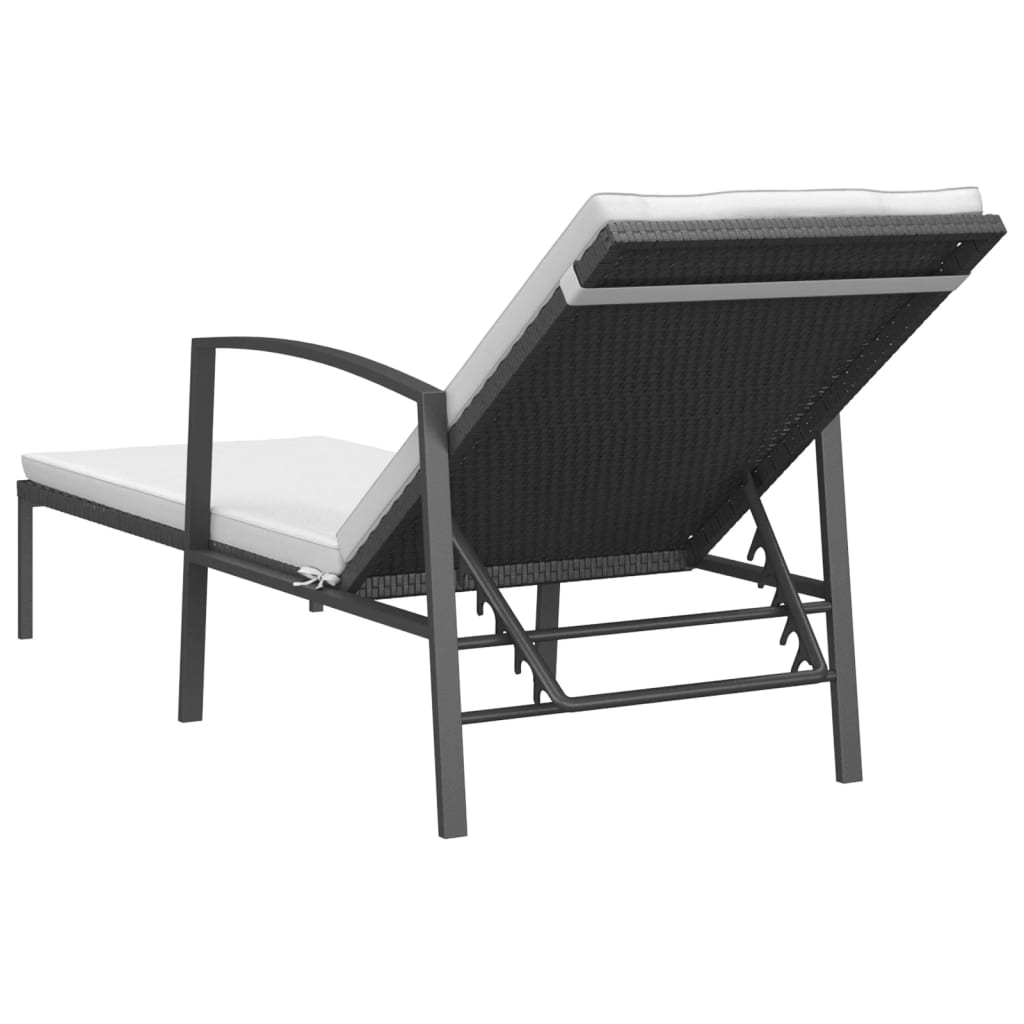 Sun loungers 2 pieces with table poly rattan black