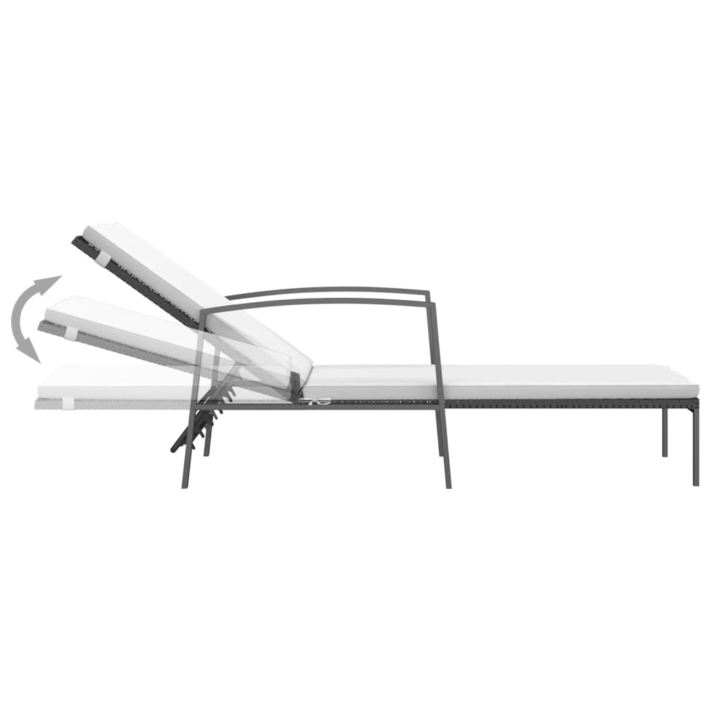 Sun loungers 2 pieces with table poly rattan black