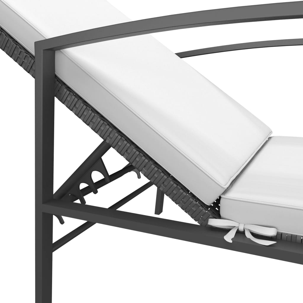 Sun loungers 2 pieces with table poly rattan black