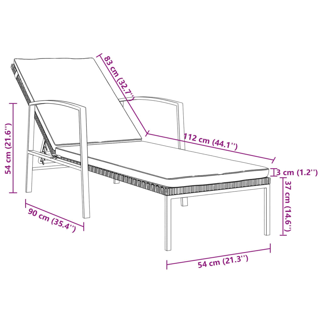 Sun loungers 2 pieces with table poly rattan black