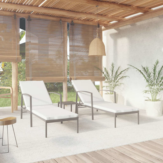 Sun loungers 2 pieces with table poly rattan black