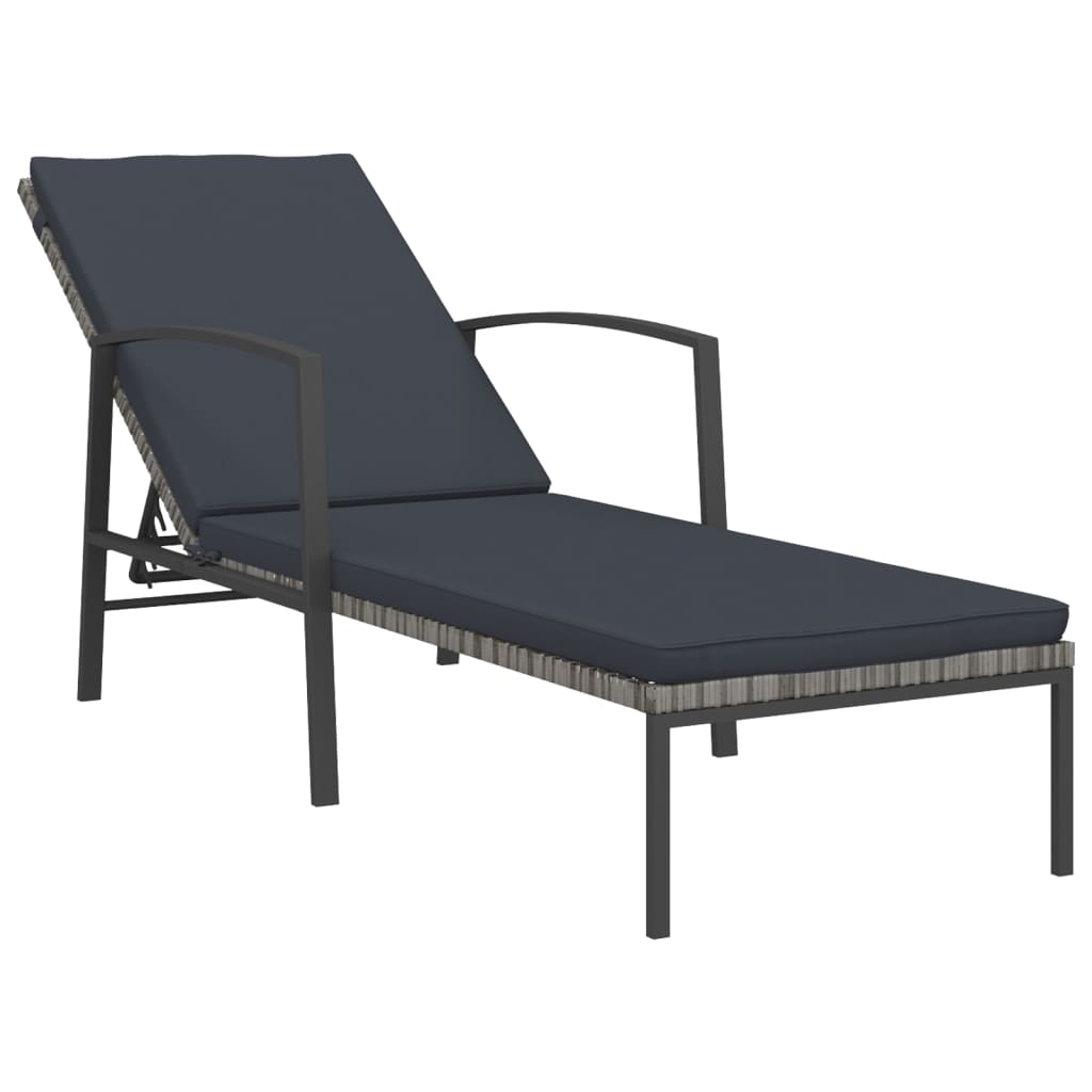 Sun loungers 2 pieces with table poly rattan gray