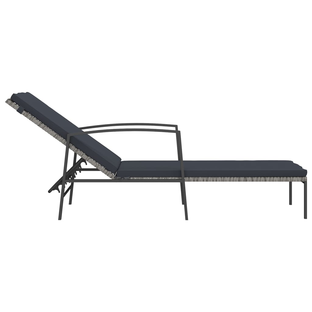 Sun loungers 2 pieces with table poly rattan gray