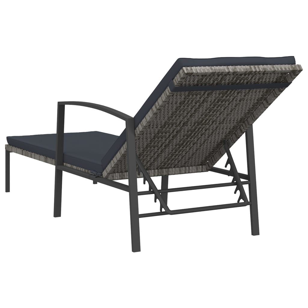 Sun loungers 2 pieces with table poly rattan gray