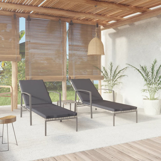 Sun loungers 2 pieces with table poly rattan gray