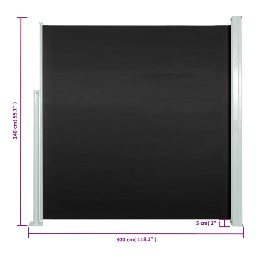 Seitenmarkise Ausziehbar 140x300 cm Schwarz
