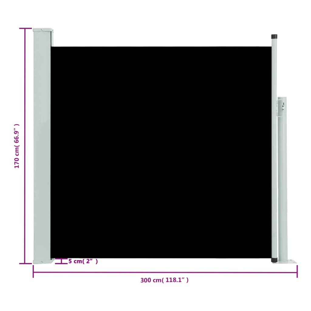 Seitenmarkise Ausziehbar 170x300 cm Schwarz