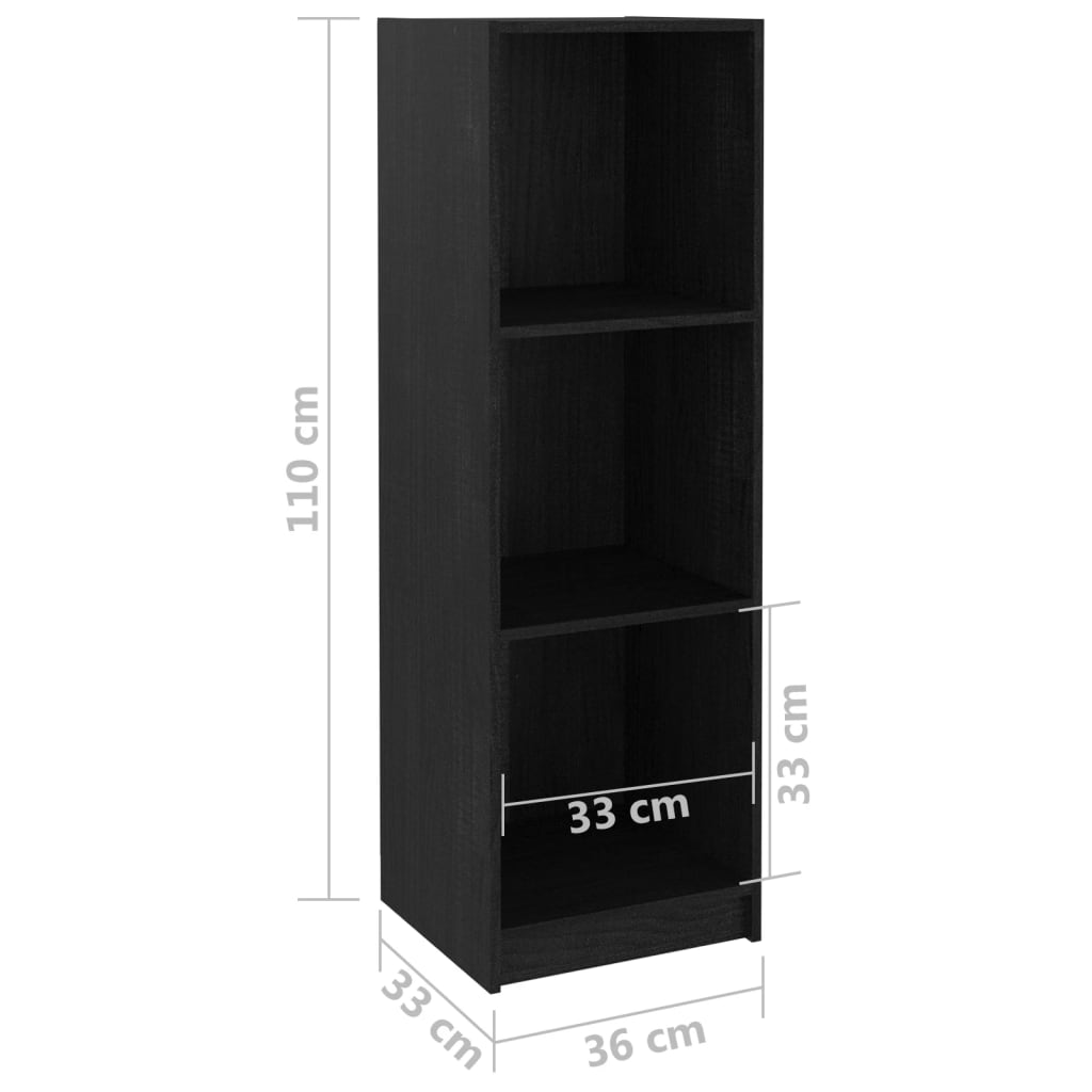 Bibliothèque/séparateur de pièce noir 36x33x110 cm bois de pin massif