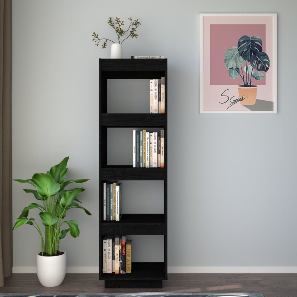 Bibliothèque/séparateur de pièce noir 40x35x135 cm bois de pin massif