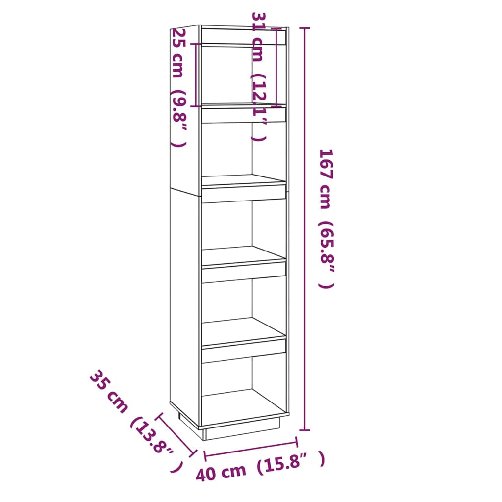 Bookcase/room divider white 40x35x167 cm solid pine wood