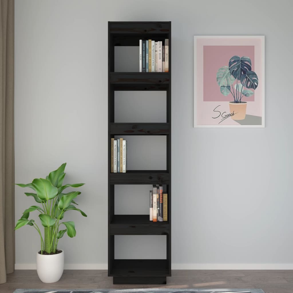 Bibliothèque/séparateur de pièce noir 40x35x167 cm bois de pin massif