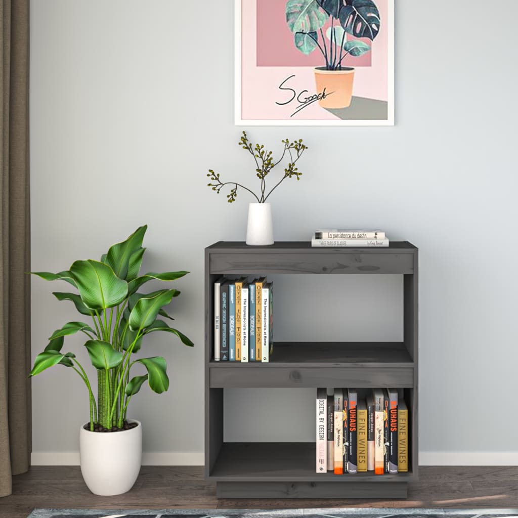 Bookcase Gray 60x35x71 cm Solid Pine Wood