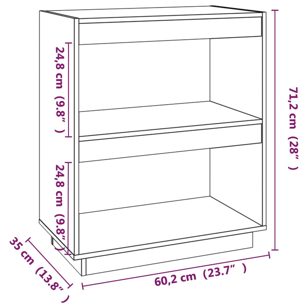 Bookcase Gray 60x35x71 cm Solid Pine Wood
