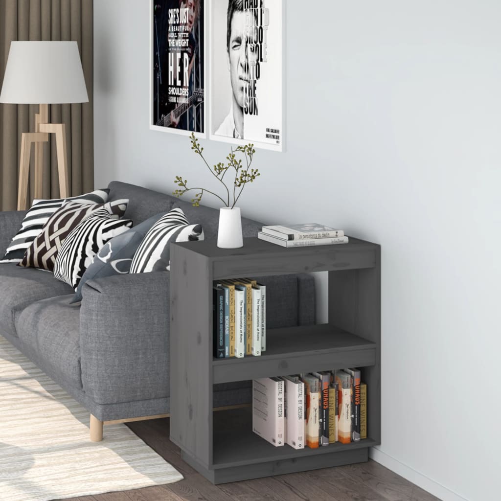 Bookcase Gray 60x35x71 cm Solid Pine Wood
