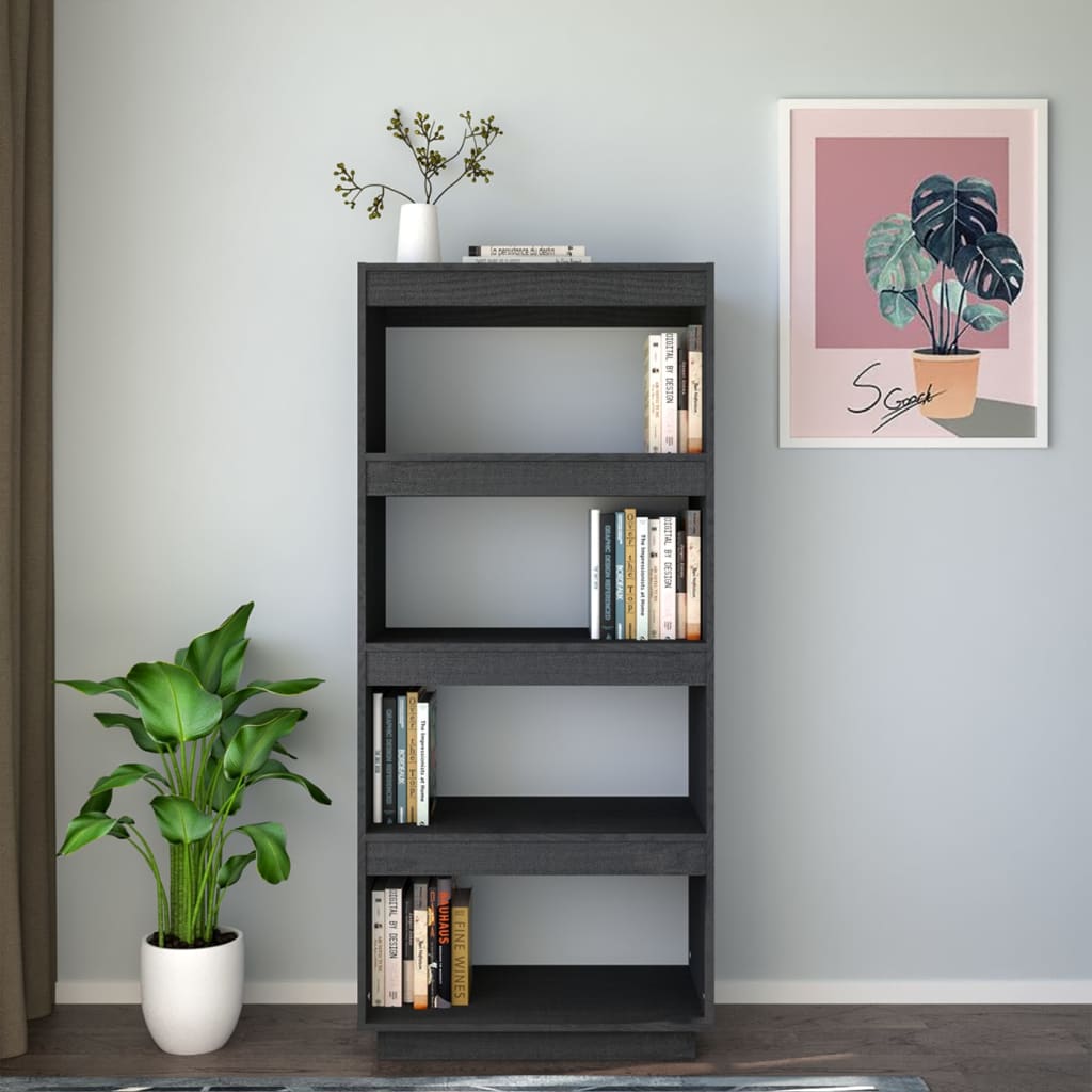 Bibliothèque/séparateur de pièce gris 60x35x135 cm bois de pin massif