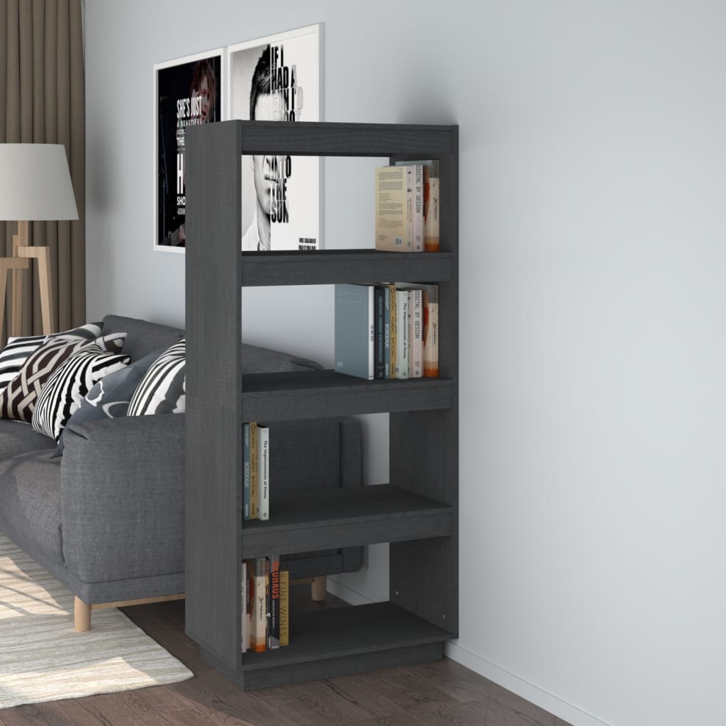 Bibliothèque/séparateur de pièce gris 60x35x135 cm bois de pin massif