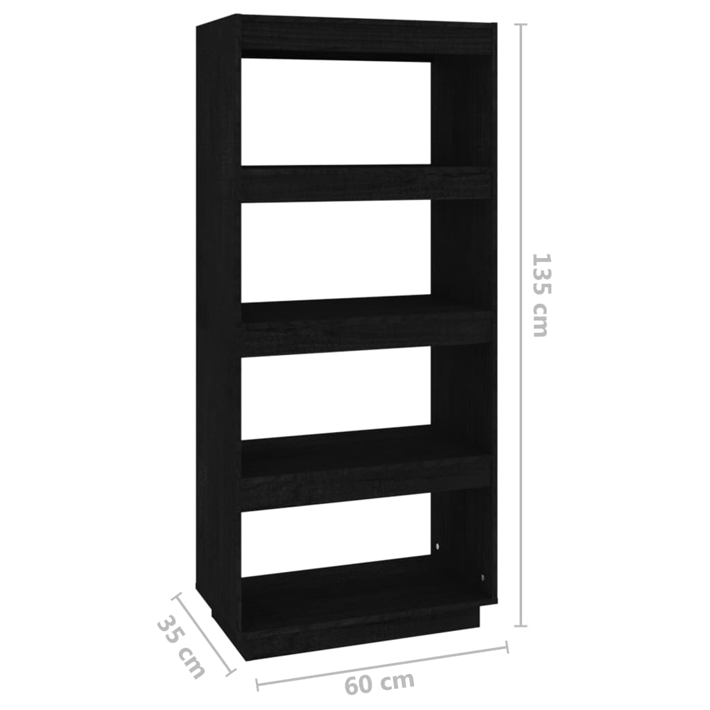 Bibliothèque/séparateur de pièce noir 60x35x135 cm bois de pin massif