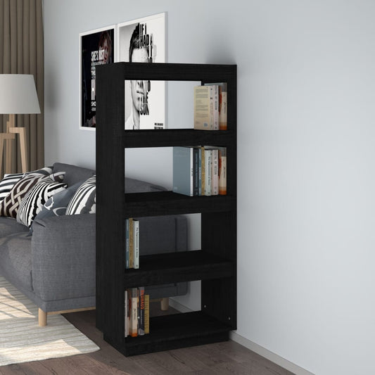 Bibliothèque/séparateur de pièce noir 60x35x135 cm bois de pin massif