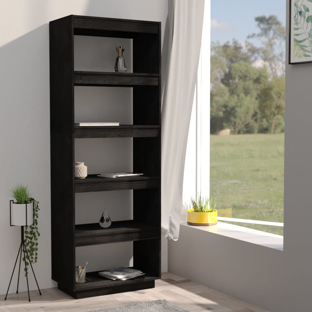 Bibliothèque/séparateur de pièce noir 60x35x167 cm bois de pin massif