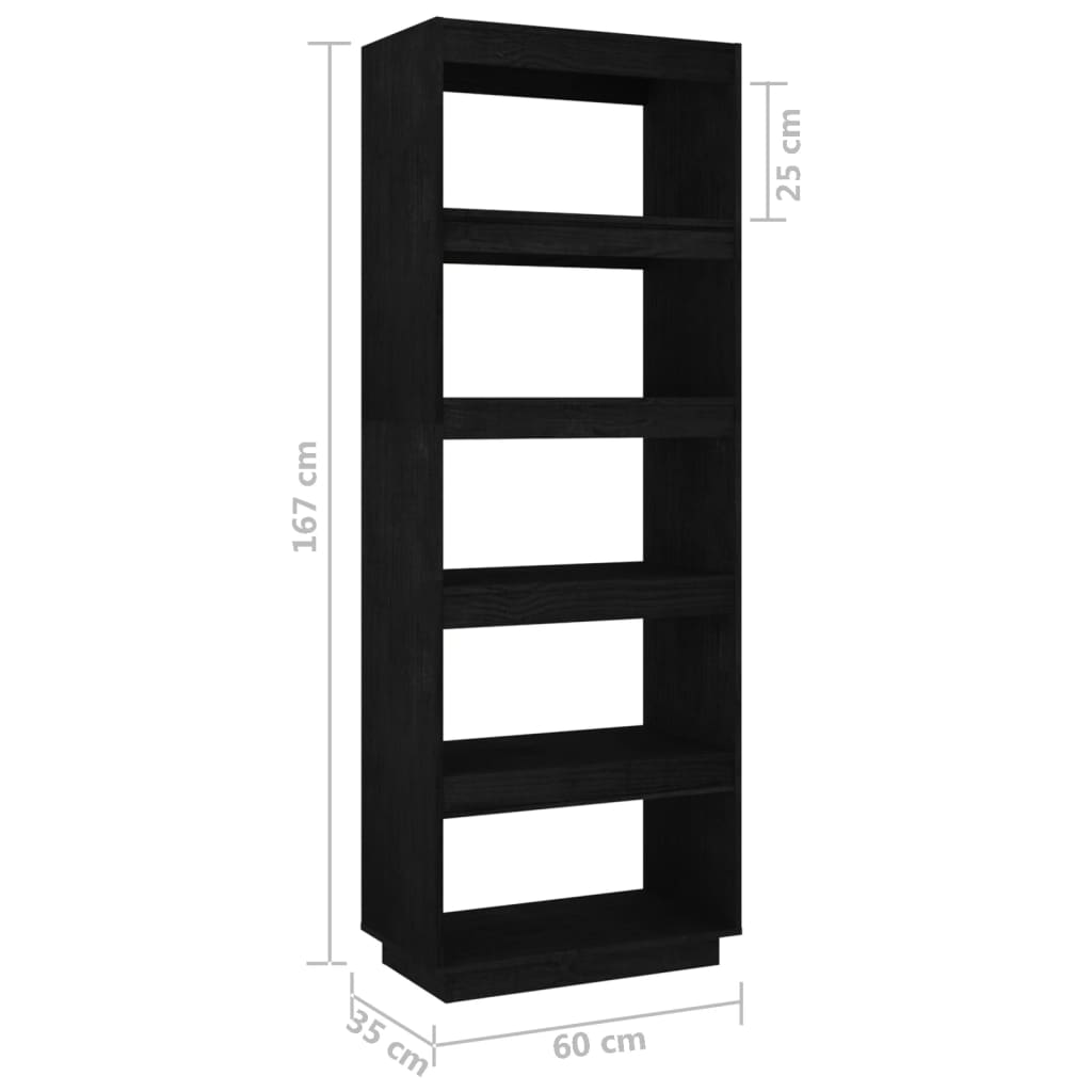 Bibliothèque/séparateur de pièce noir 60x35x167 cm bois de pin massif