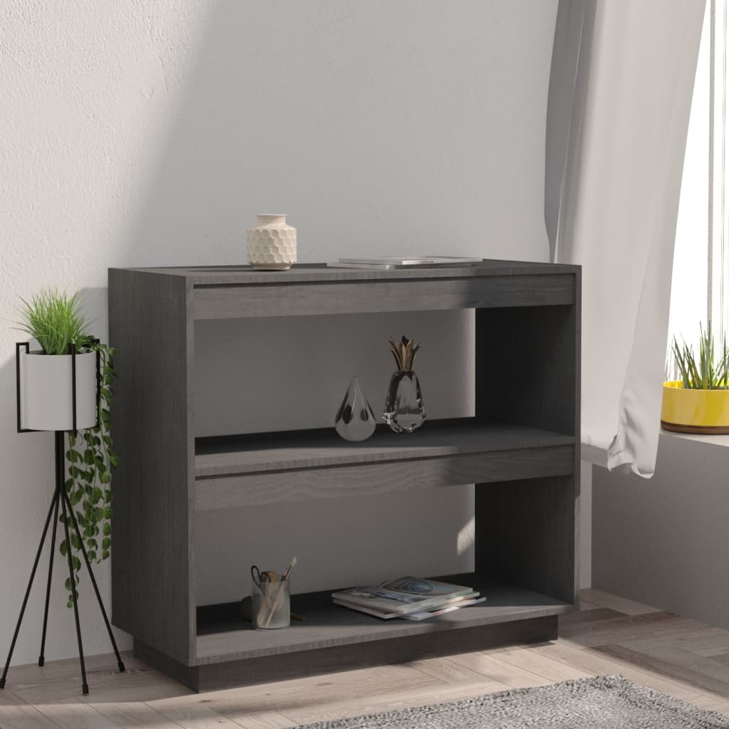 Bookcase Gray 80x35x71 cm Solid Pine Wood