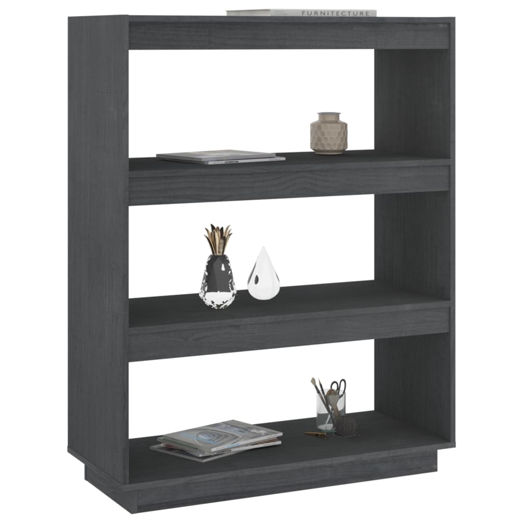 Bookcase/room divider gray 80x35x103 cm solid pine wood