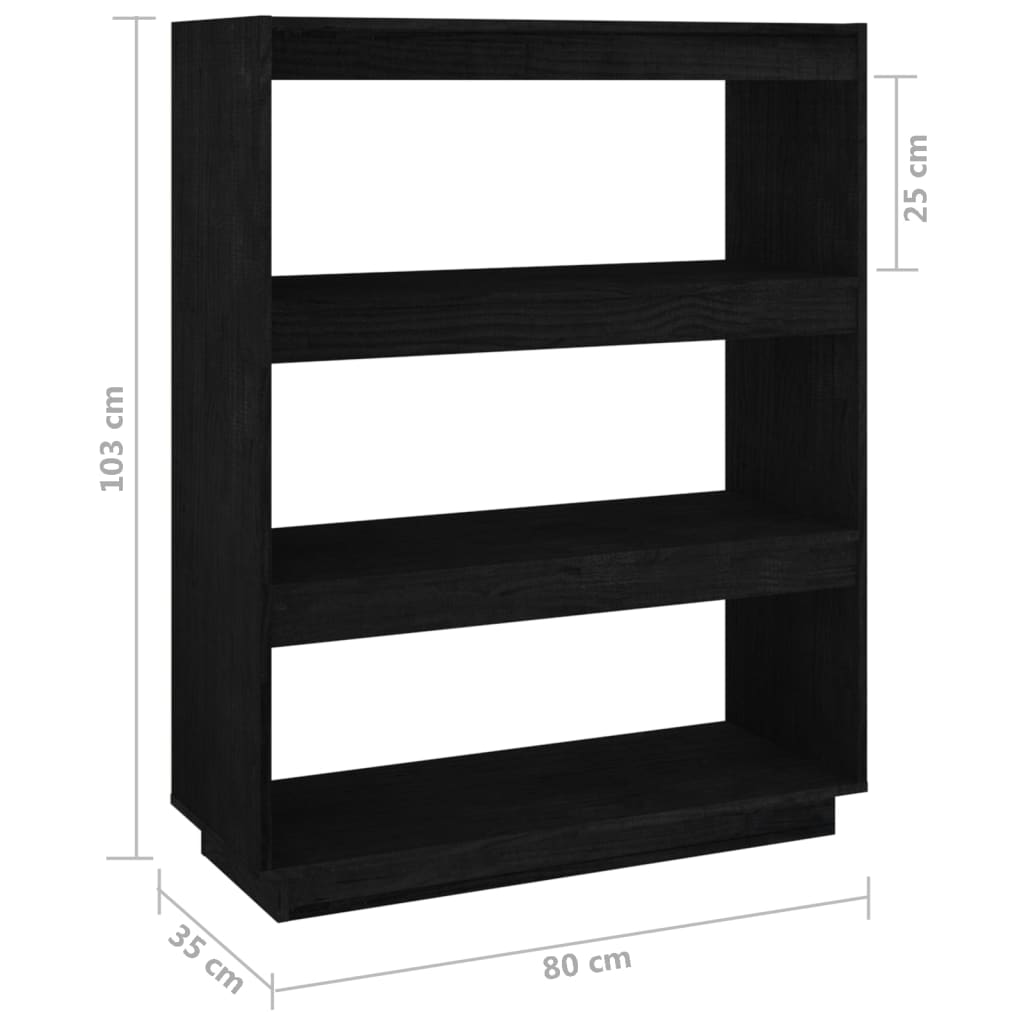 Bibliothèque/séparateur de pièce noir 80x35x103 cm bois de pin massif