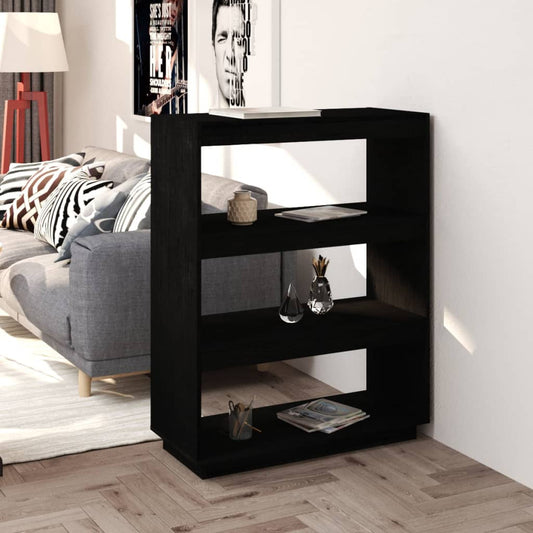 Bibliothèque/séparateur de pièce noir 80x35x103 cm bois de pin massif
