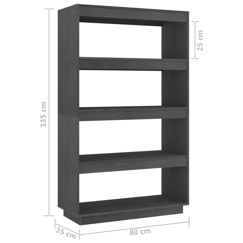 Bibliothèque/séparateur de pièce gris 80x35x135 cm bois de pin massif