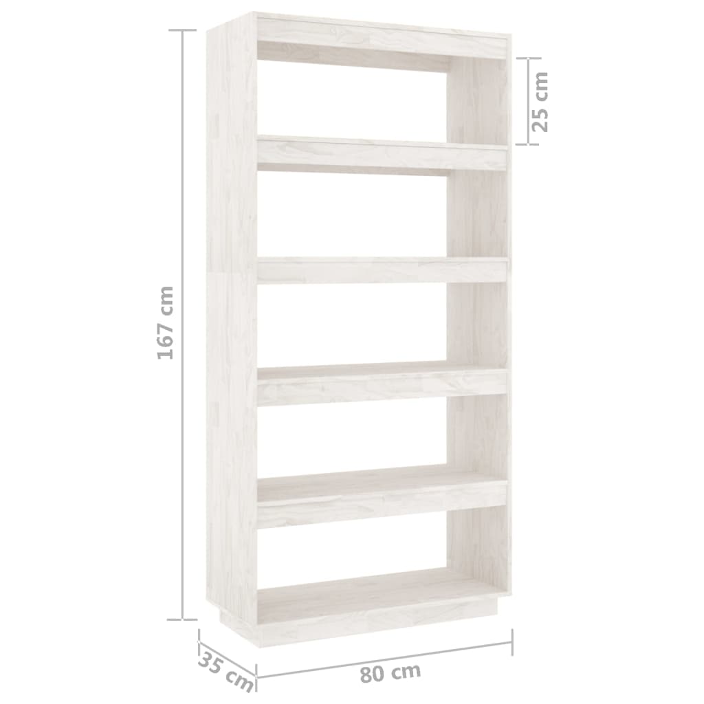 Bookcase/room divider white 80x35x167 cm solid pine wood