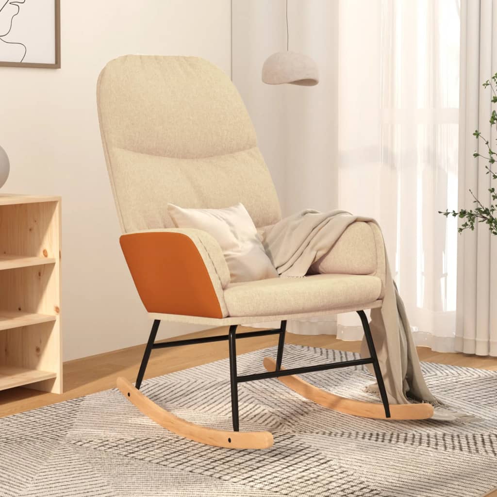 Rocking chair tissu blanc crème