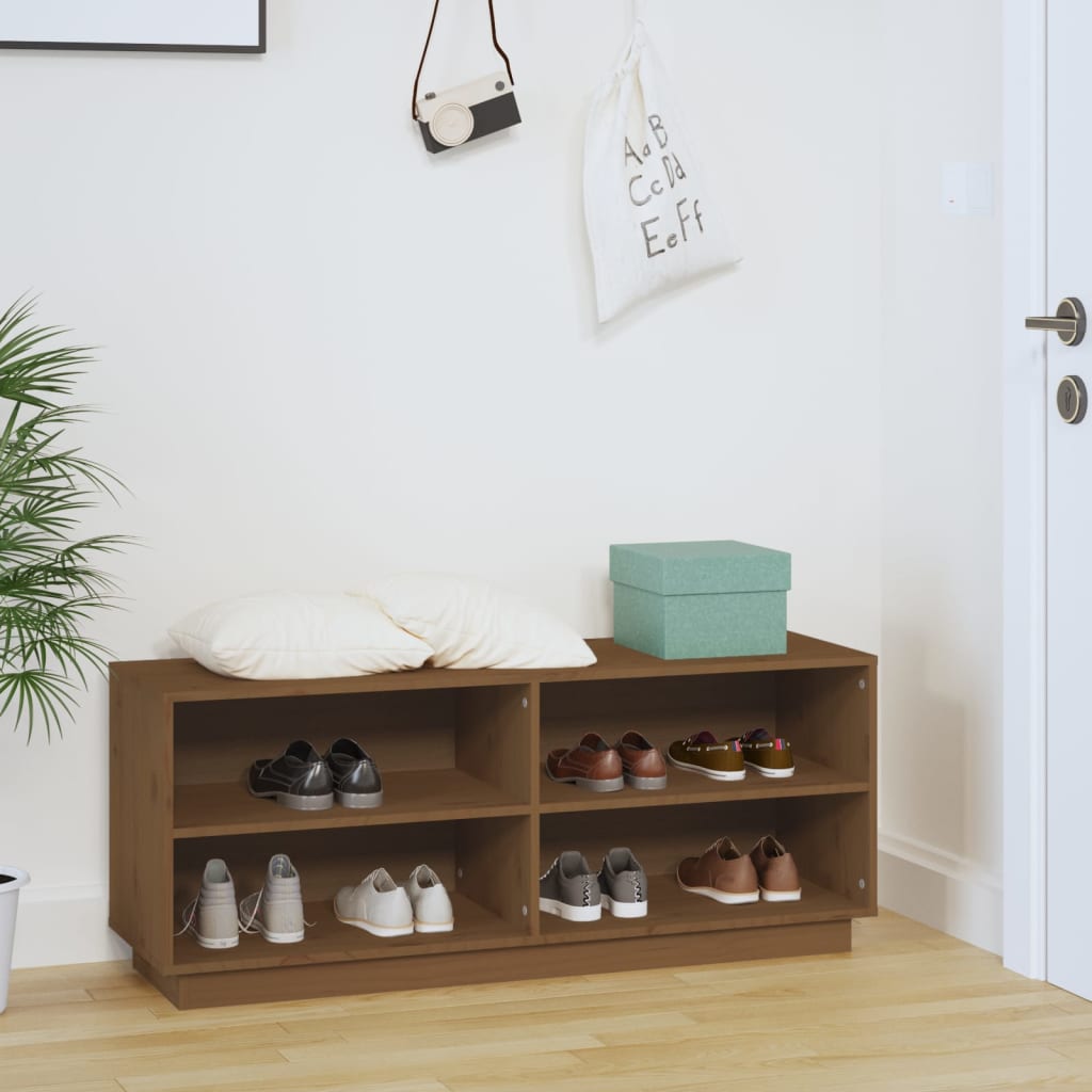 Shoe rack honey brown 110x34x45 cm solid pine wood