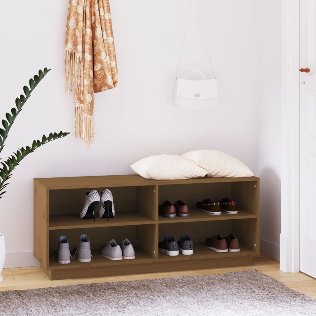 Shoe rack honey brown 110x34x45 cm solid pine wood