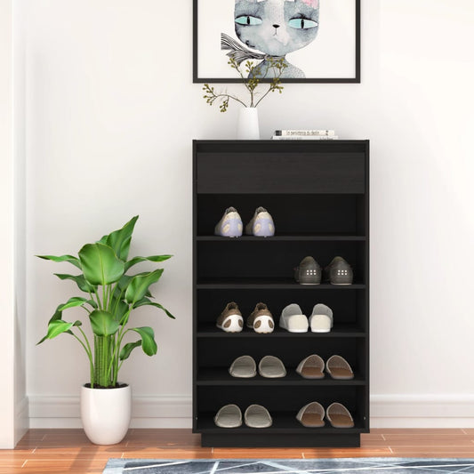 Étagère à chaussures noir 60x34x105 cm en bois de pin massif