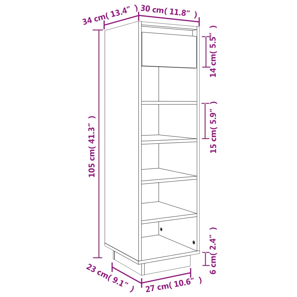 Shoe rack gray 30x34x105 cm solid pine wood