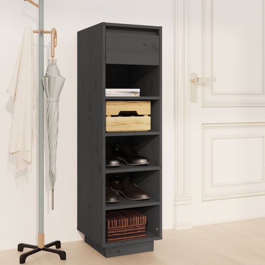 Étagère à chaussures grise 30x34x105 cm en bois de pin massif