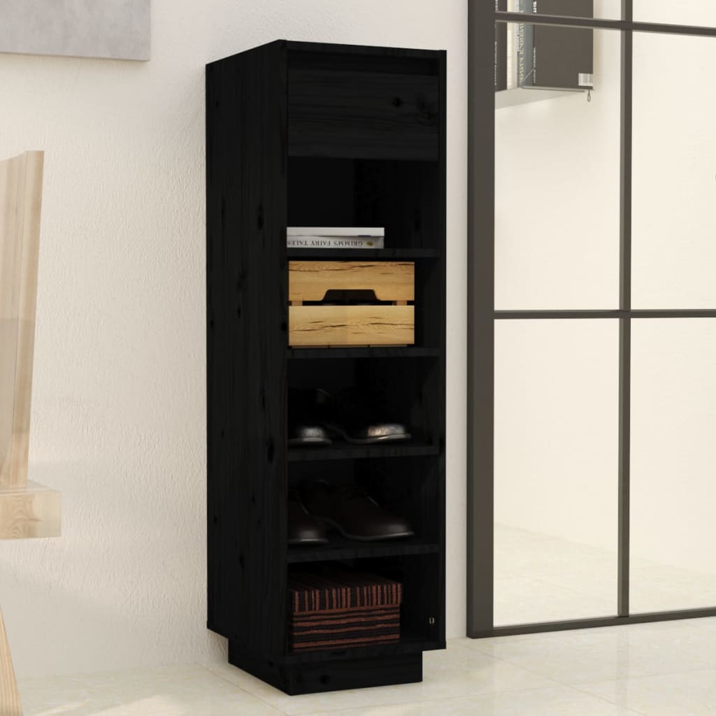 Étagère à chaussures noir 34x30x105 cm en bois de pin massif