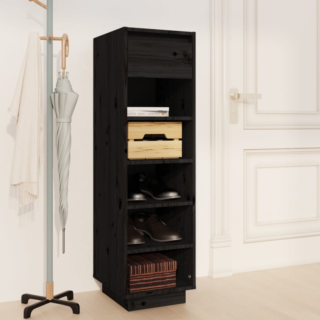 Étagère à chaussures noir 34x30x105 cm en bois de pin massif