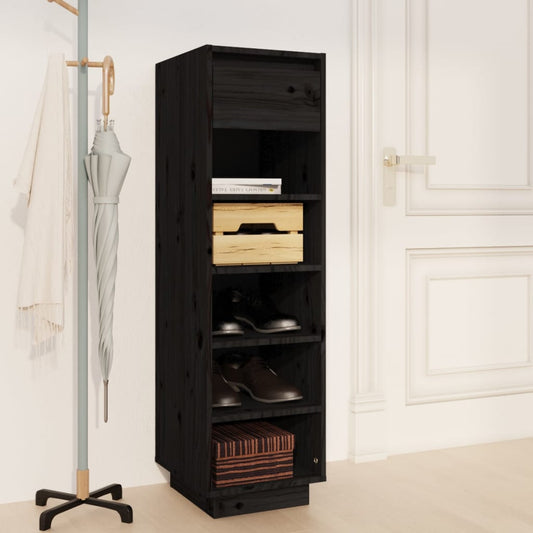 Étagère à chaussures noir 34x30x105 cm en bois de pin massif