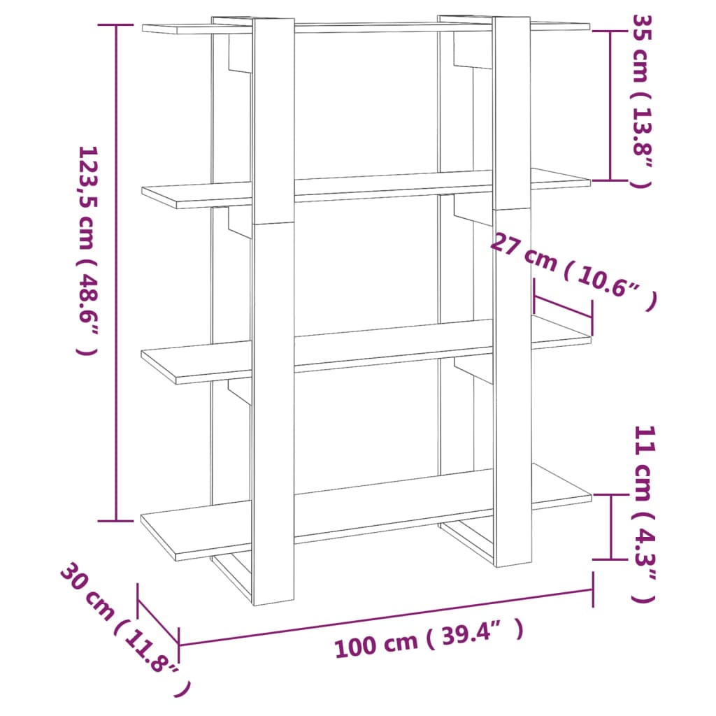 Bookcase/room divider white 100x30x123.5 cm
