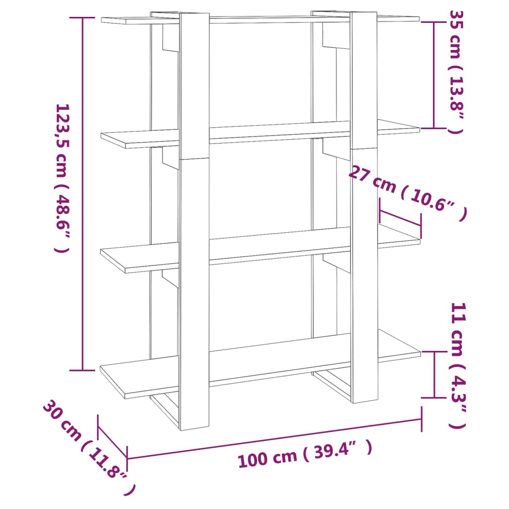Bibliothèque/séparateur de pièce gris béton 100x30x123,5 cm