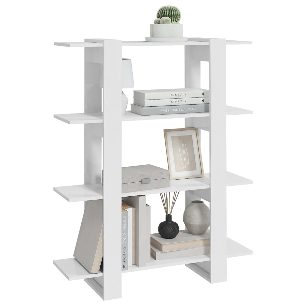 Bookcase/room divider high-gloss white 100x30x123.5 cm