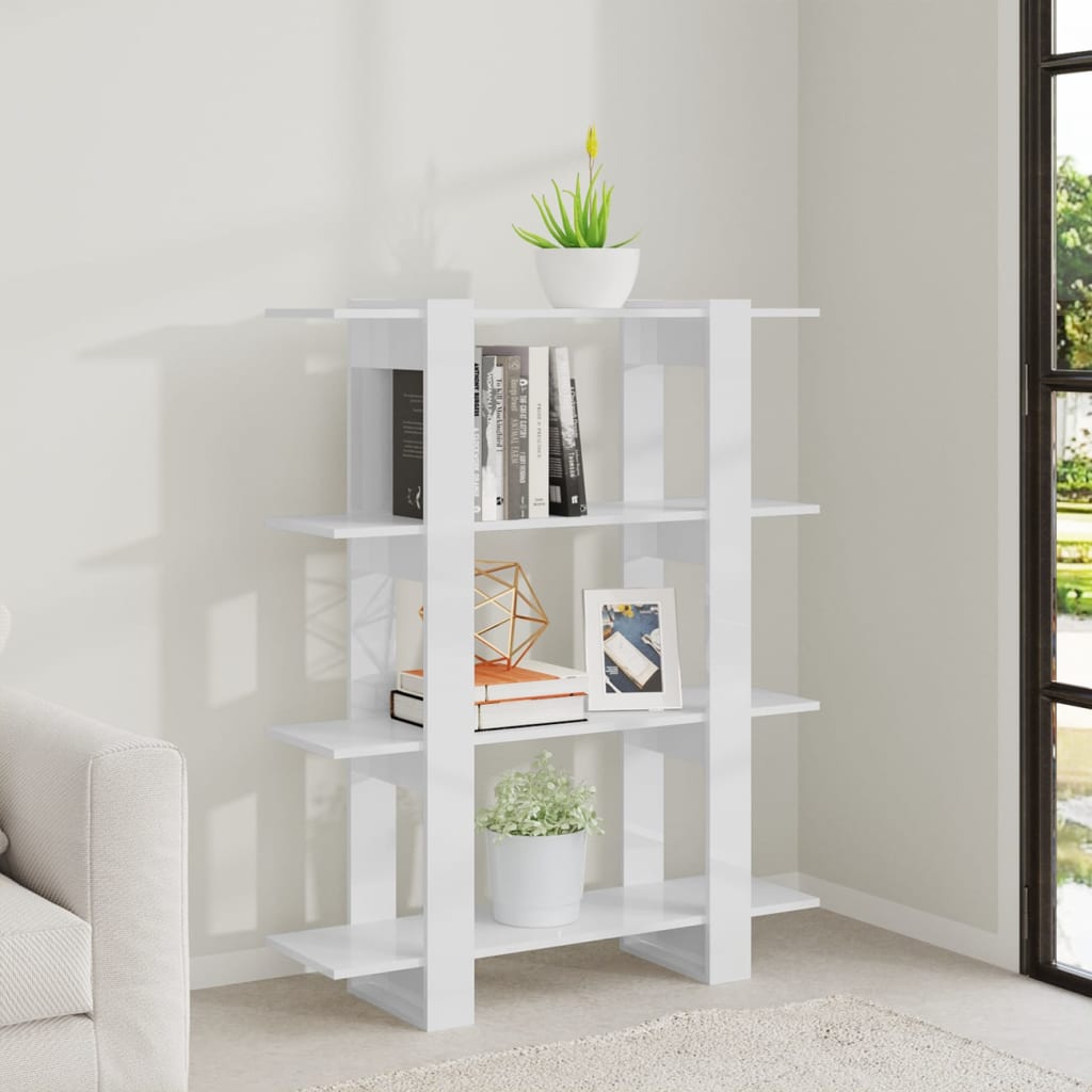 Bookcase/room divider high-gloss white 100x30x123.5 cm